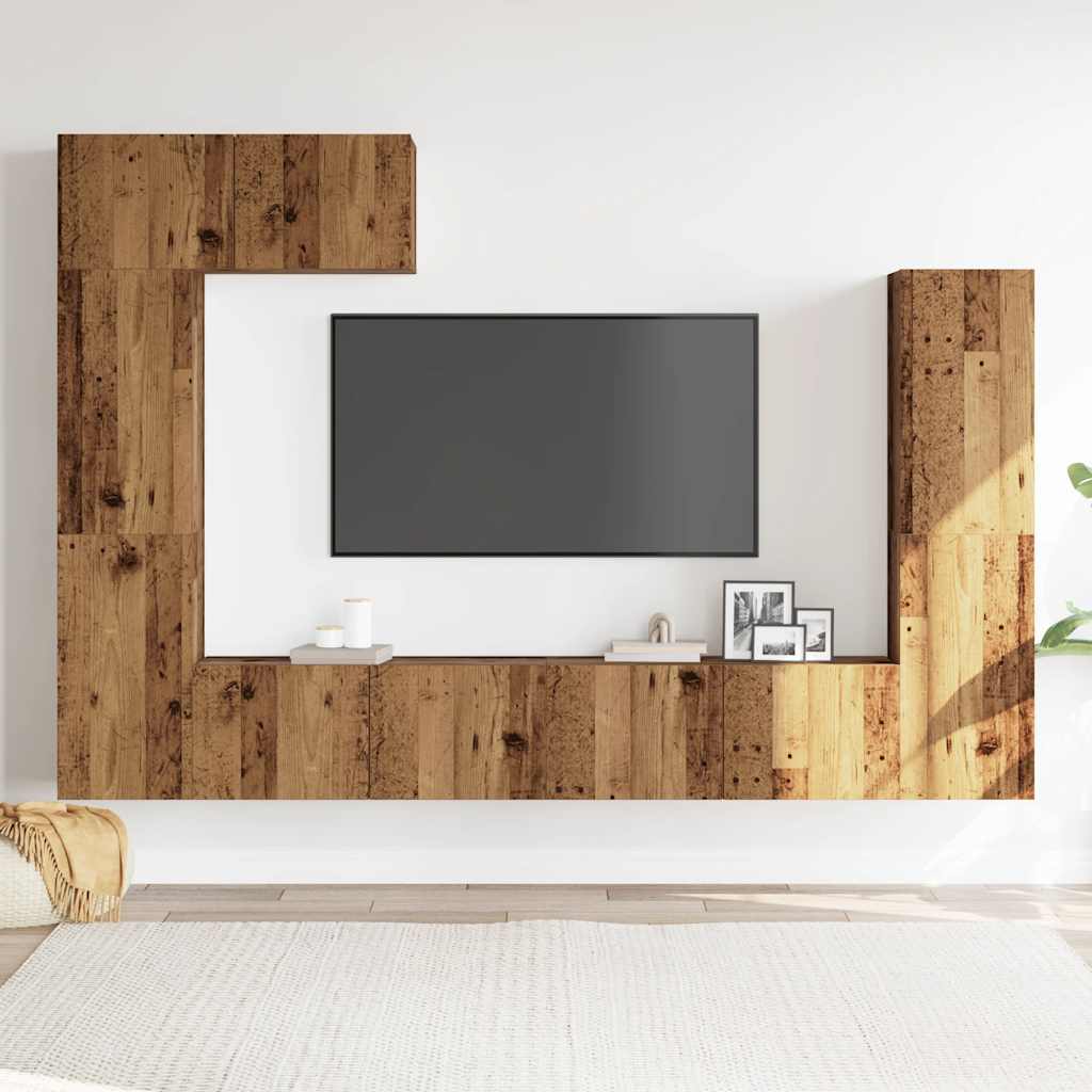 5 Piece TV Cabinet Set Wall-mounted Old Wood Engineered Wood