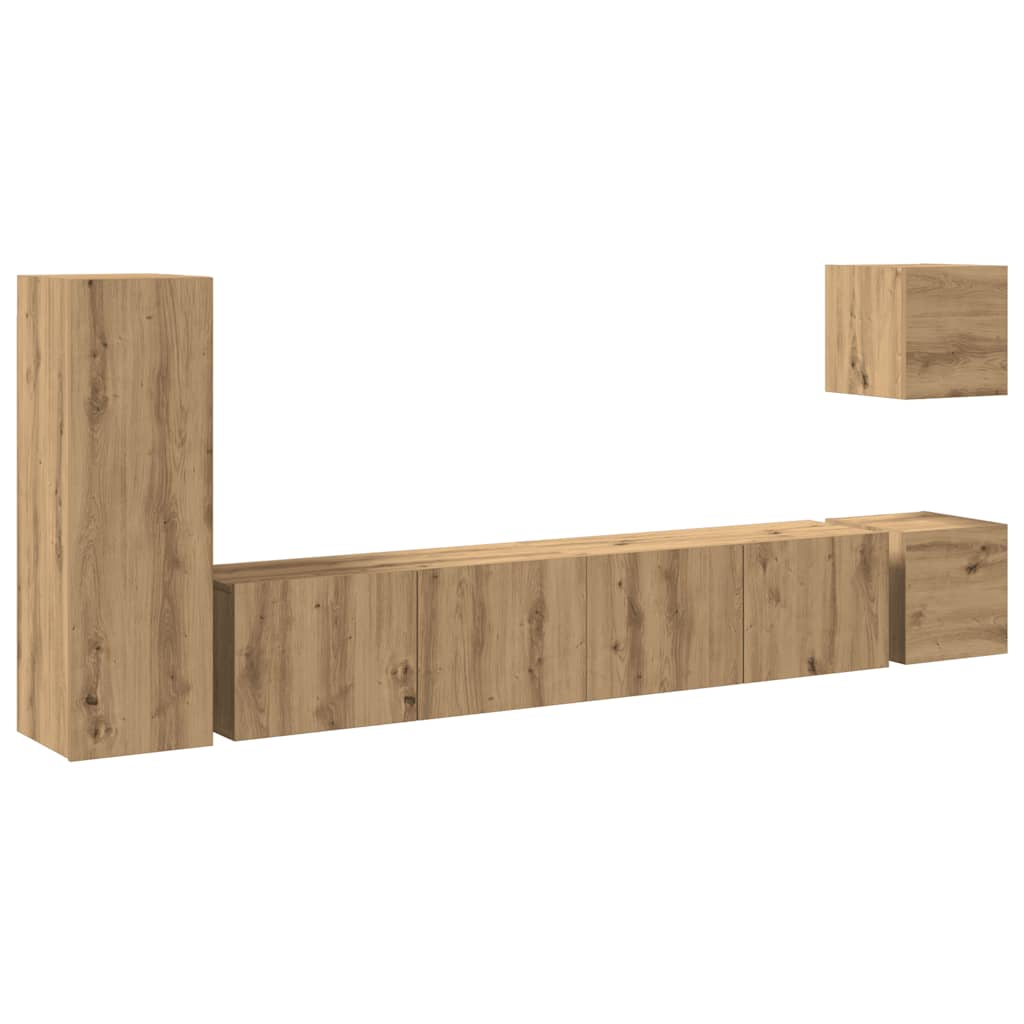 5 Piece TV Cabinet Set Wall-mounted Artisan Oak Engineered Wood