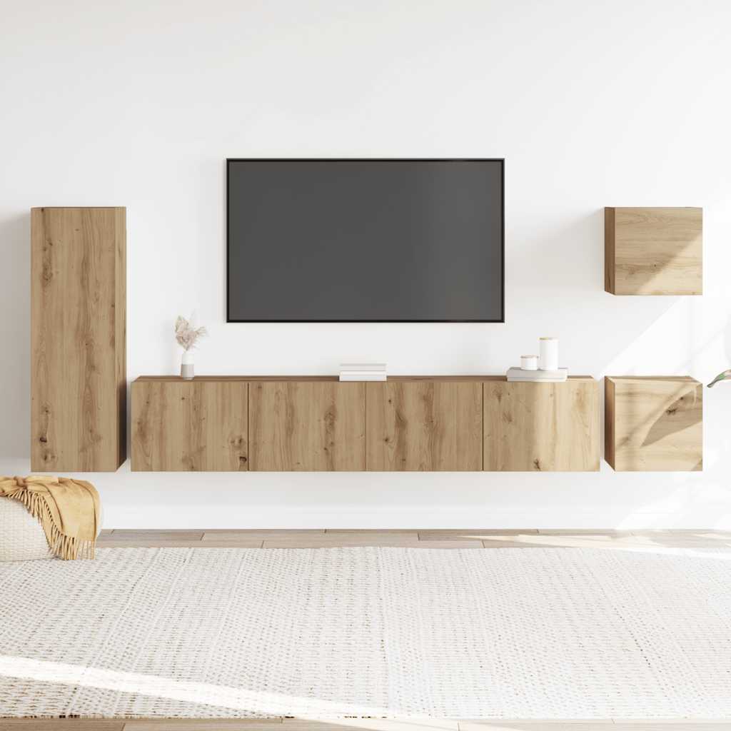 5 Piece TV Cabinet Set Wall-mounted Artisan Oak Engineered Wood