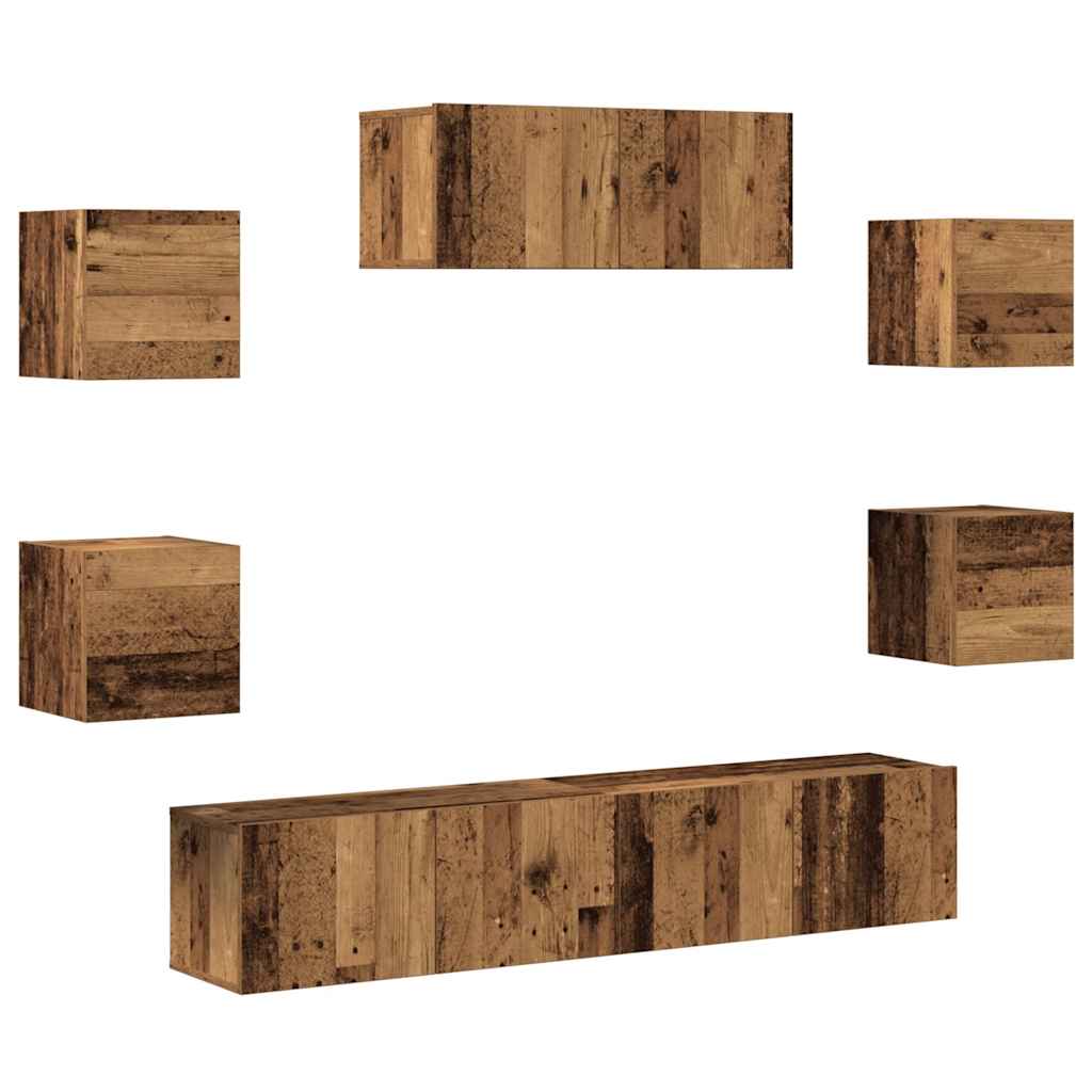 5 Piece TV Cabinet Set Wall-mounted Old Wood