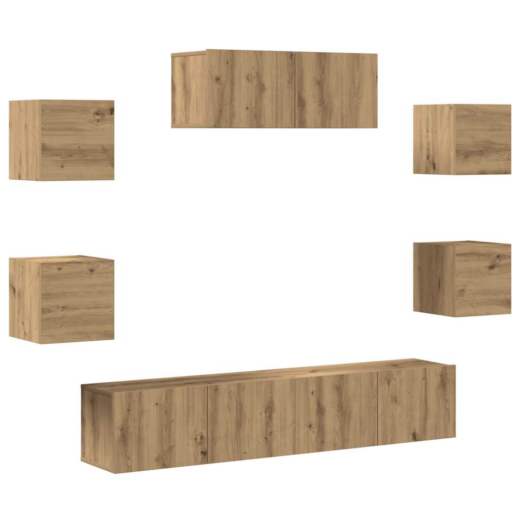 7 Piece TV Cabinet Set Wall-mounted Artisan Oak