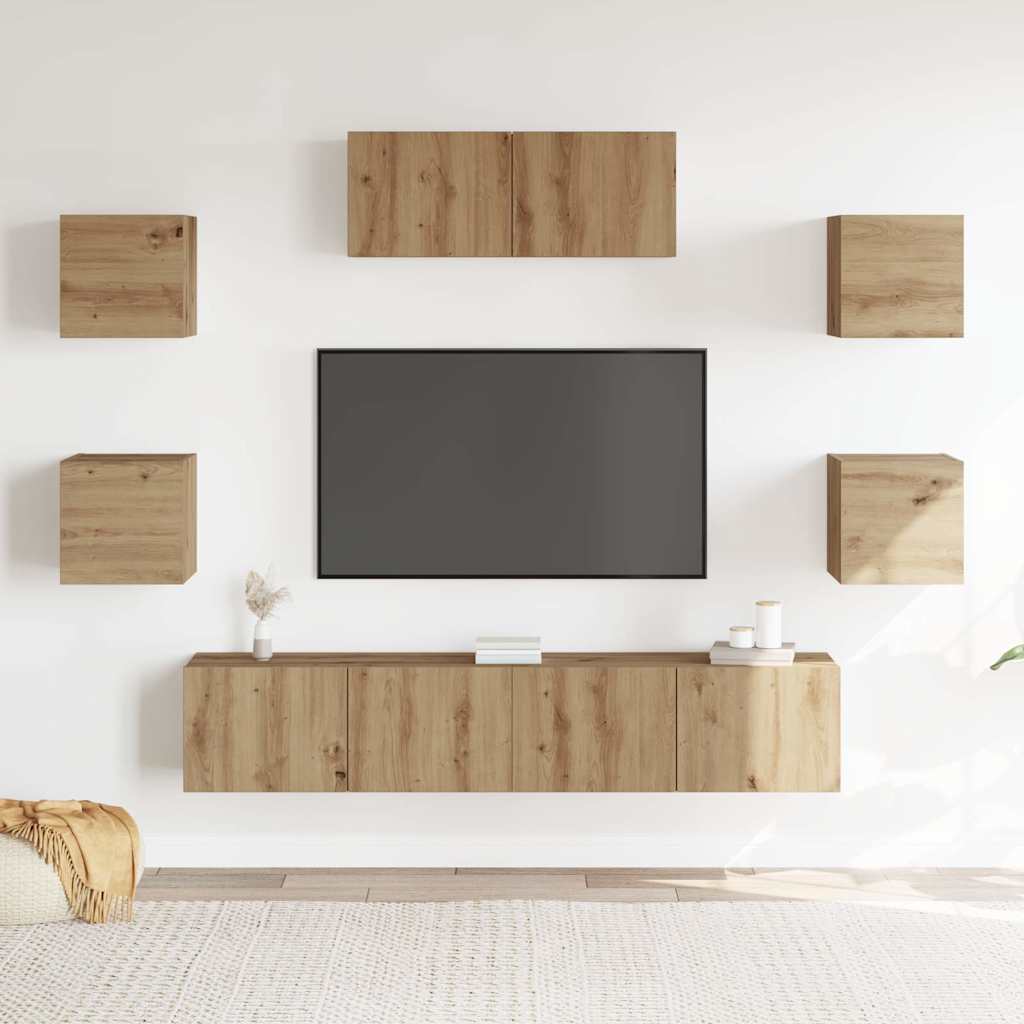 7 Piece TV Cabinet Set Wall-mounted Artisan Oak