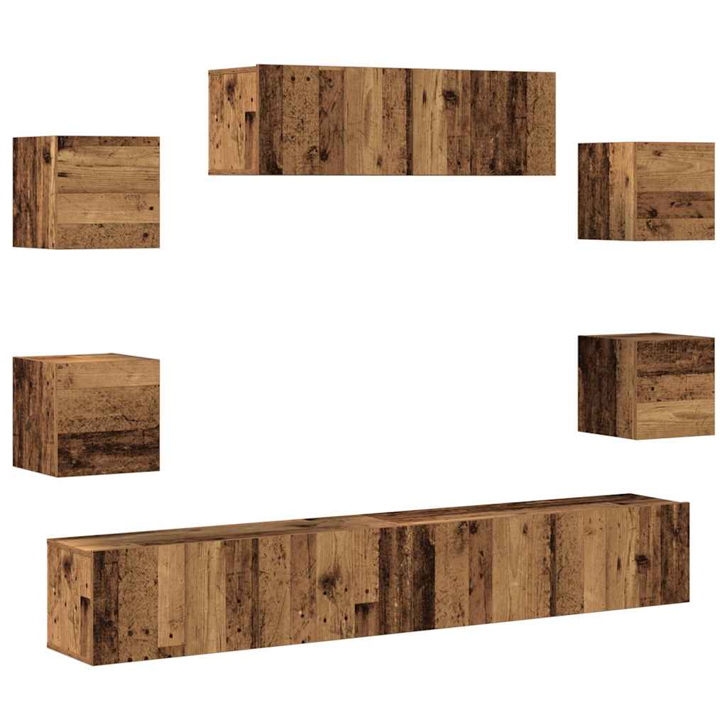 7 Piece TV Cabinet Set Wall-mounted Old Wood Engineered Wood