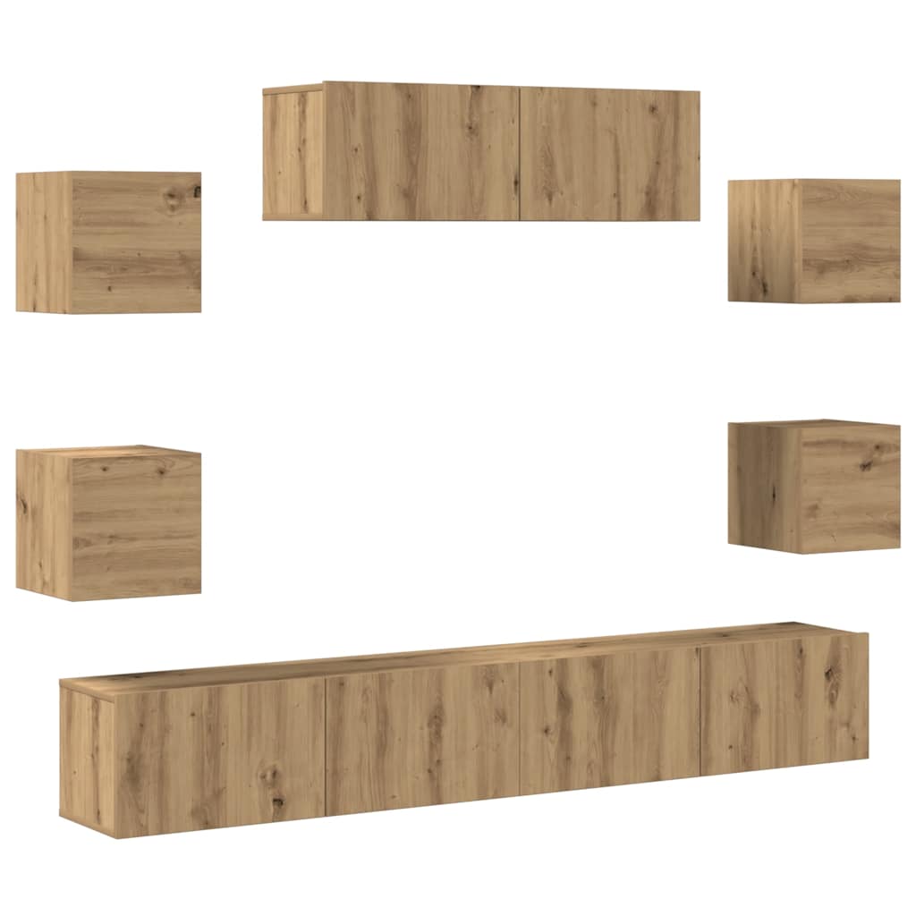 7 Piece TV Cabinet Set Wall-mounted Artisan Oak Engineered Wood