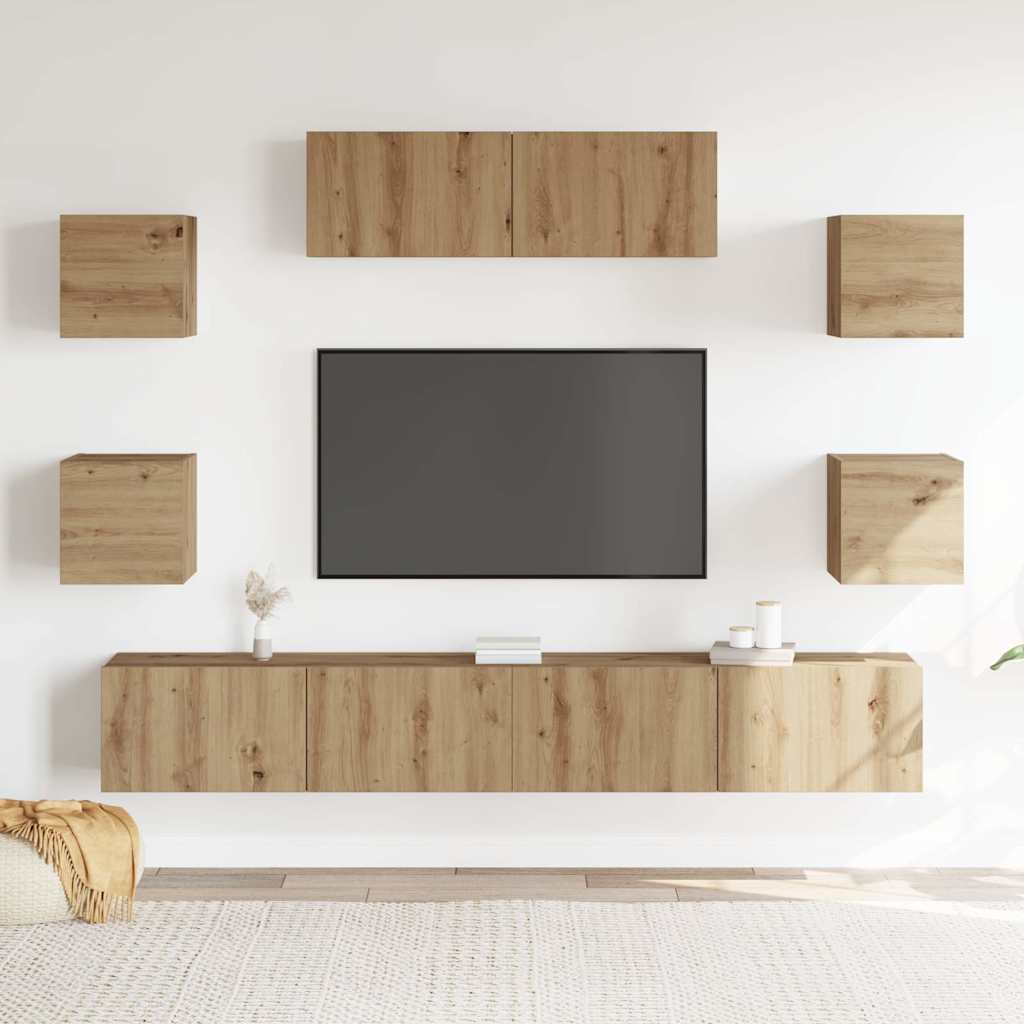 7 Piece TV Cabinet Set Wall-mounted Artisan Oak Engineered Wood