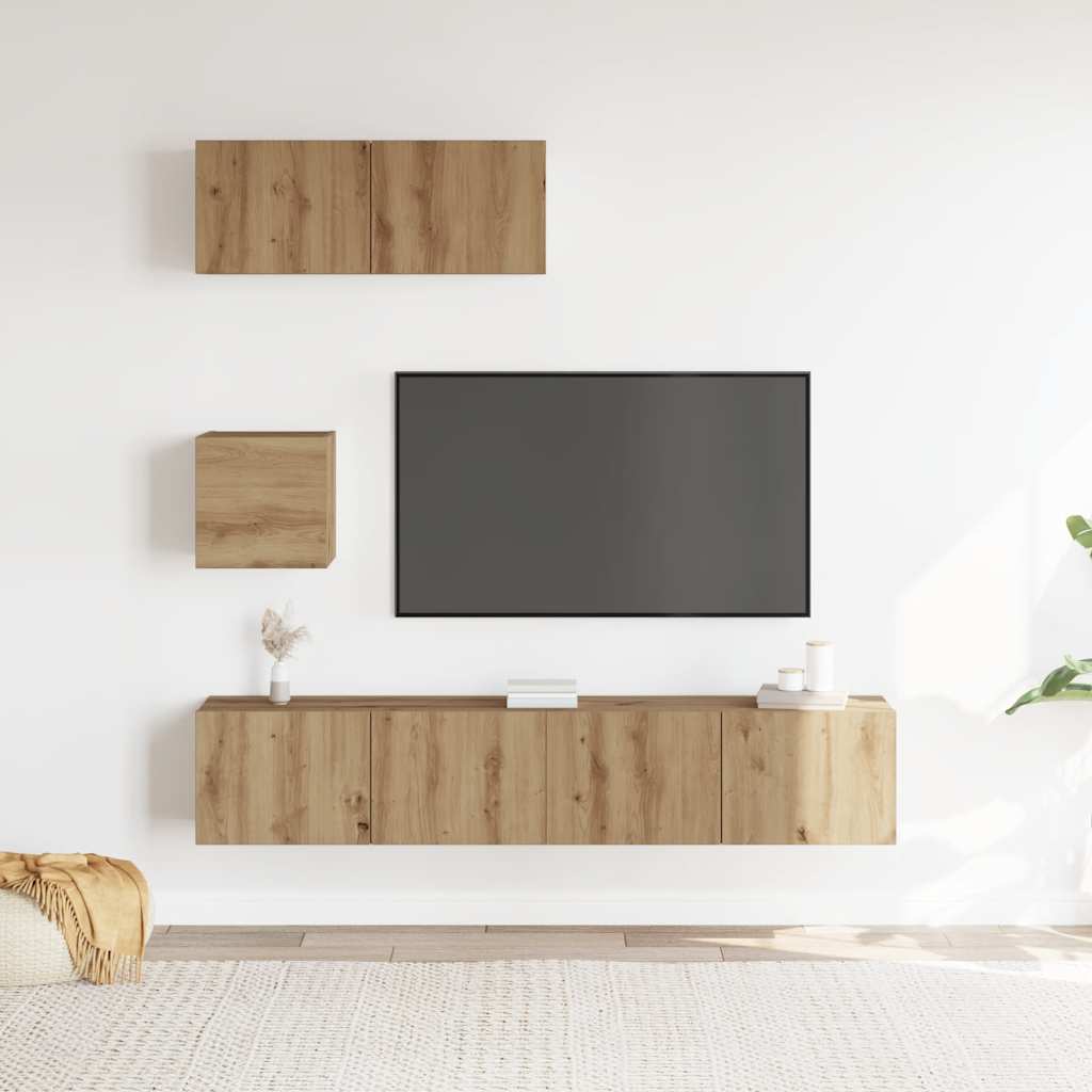4 Piece TV Cabinet Set Wall-mounted Artisan Oak Engineered Wood
