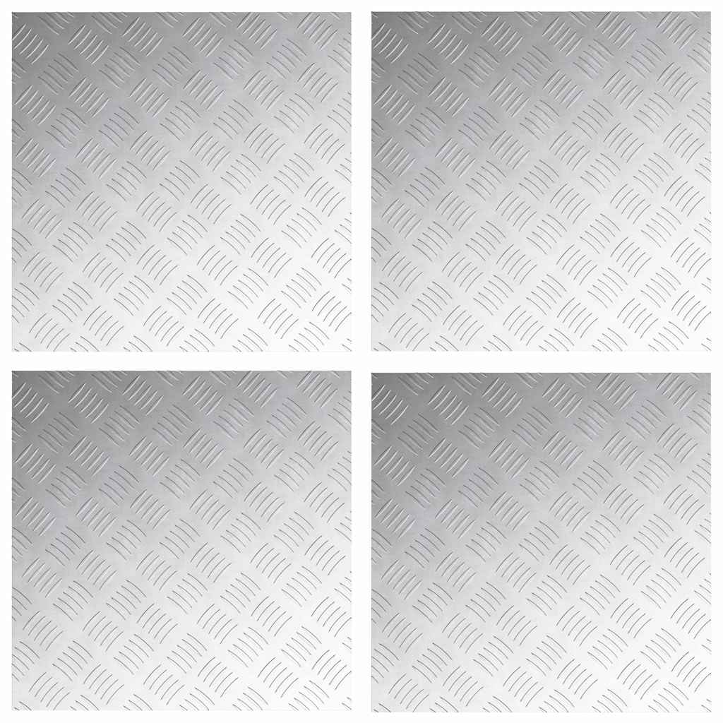 Checker Plates 4 pcs Silver 50 x 50 cm Aluminium