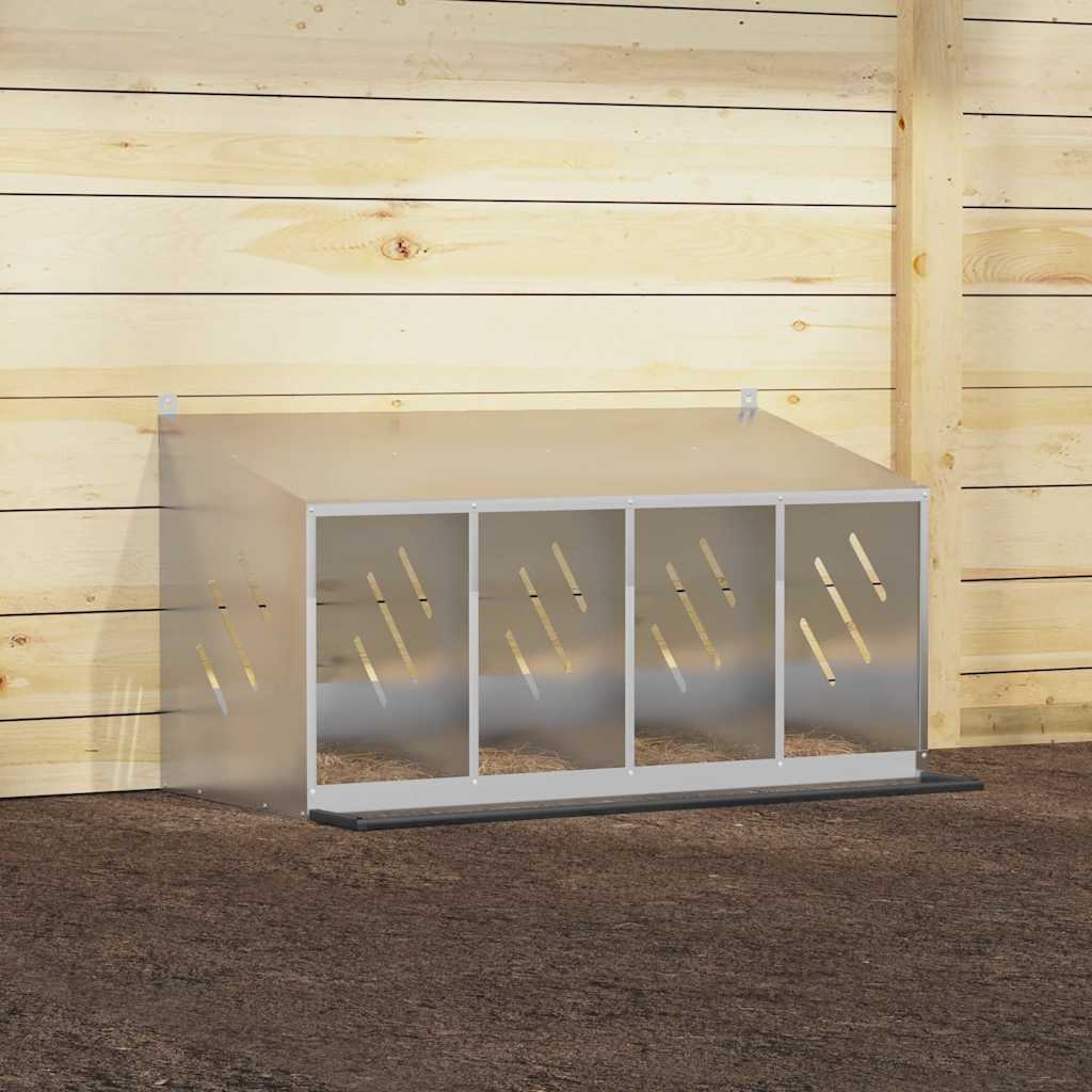 Chicken Nesting Box with 4 Compartments Galvanized Silver Metal