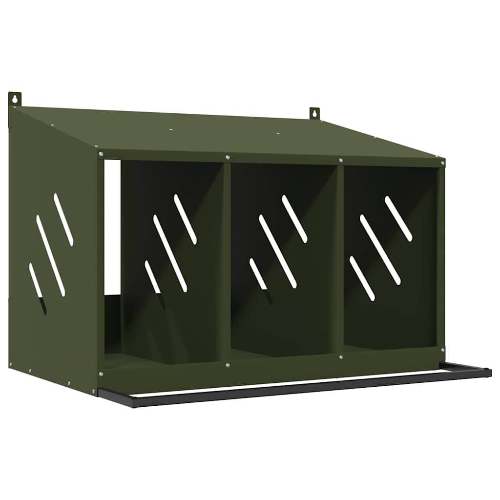 Chicken Nesting Box with 3 Compartments Olive Green Metal
