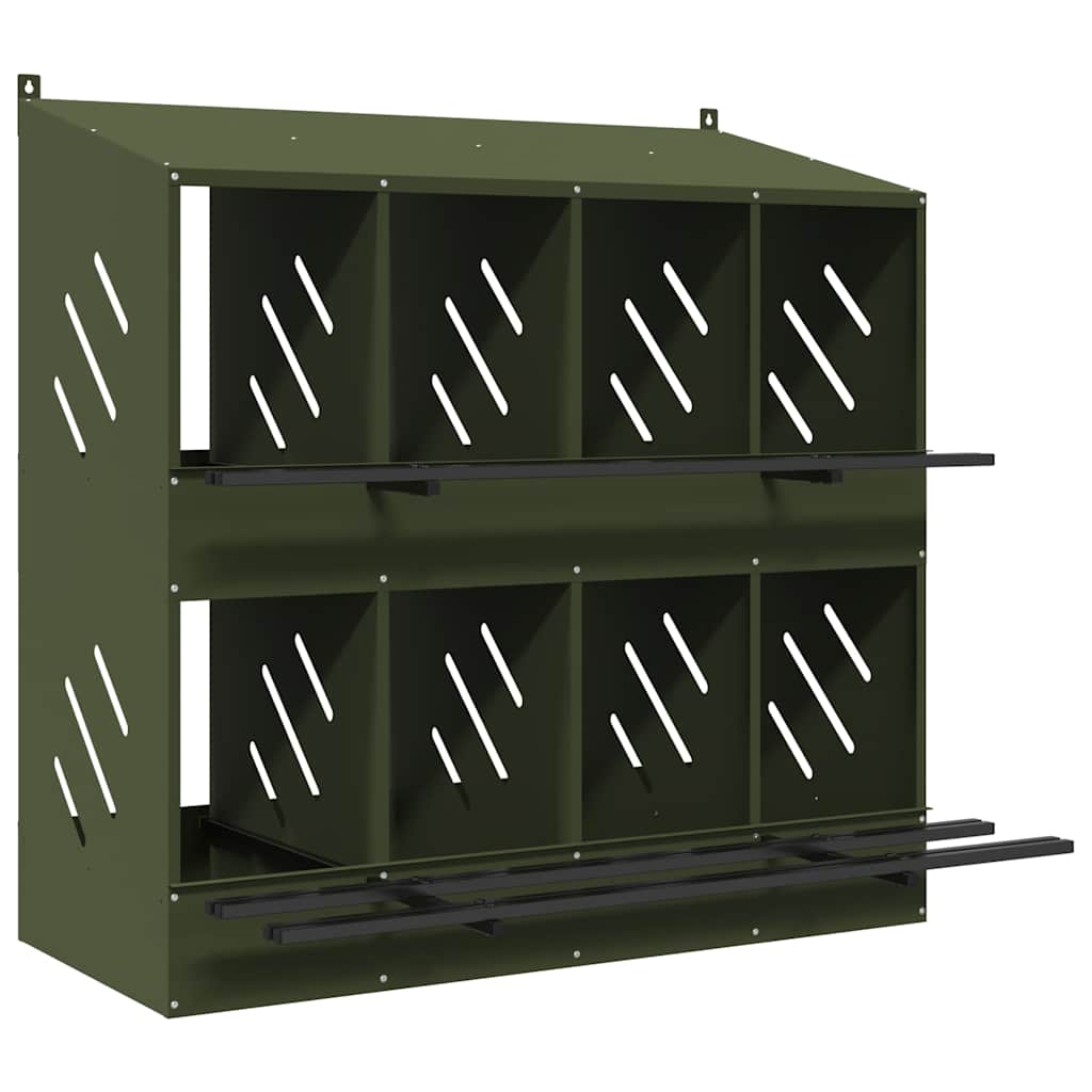 Chicken Nesting Box with 8 Compartments Olive Green Metal