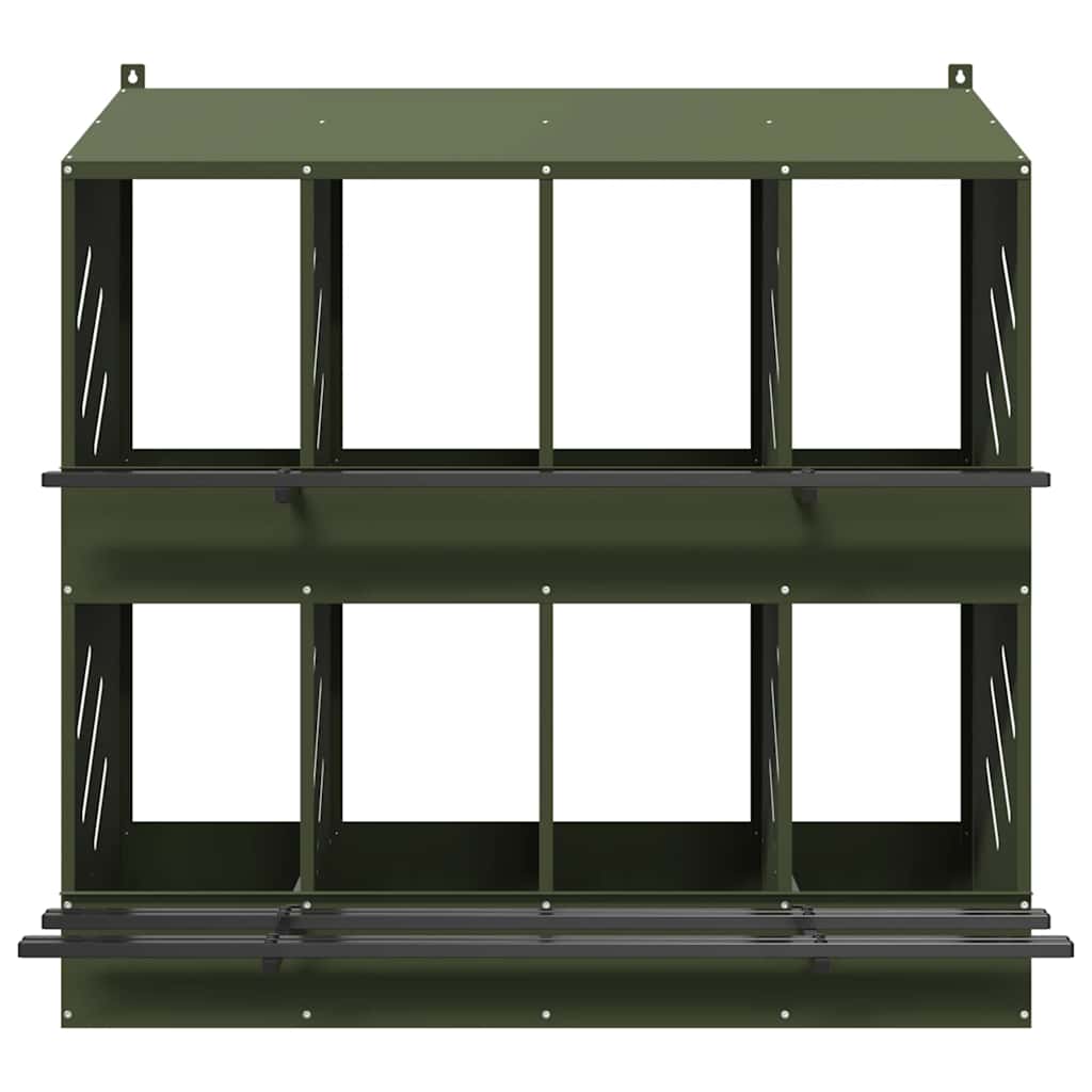 Chicken Nesting Box with 8 Compartments Olive Green Metal