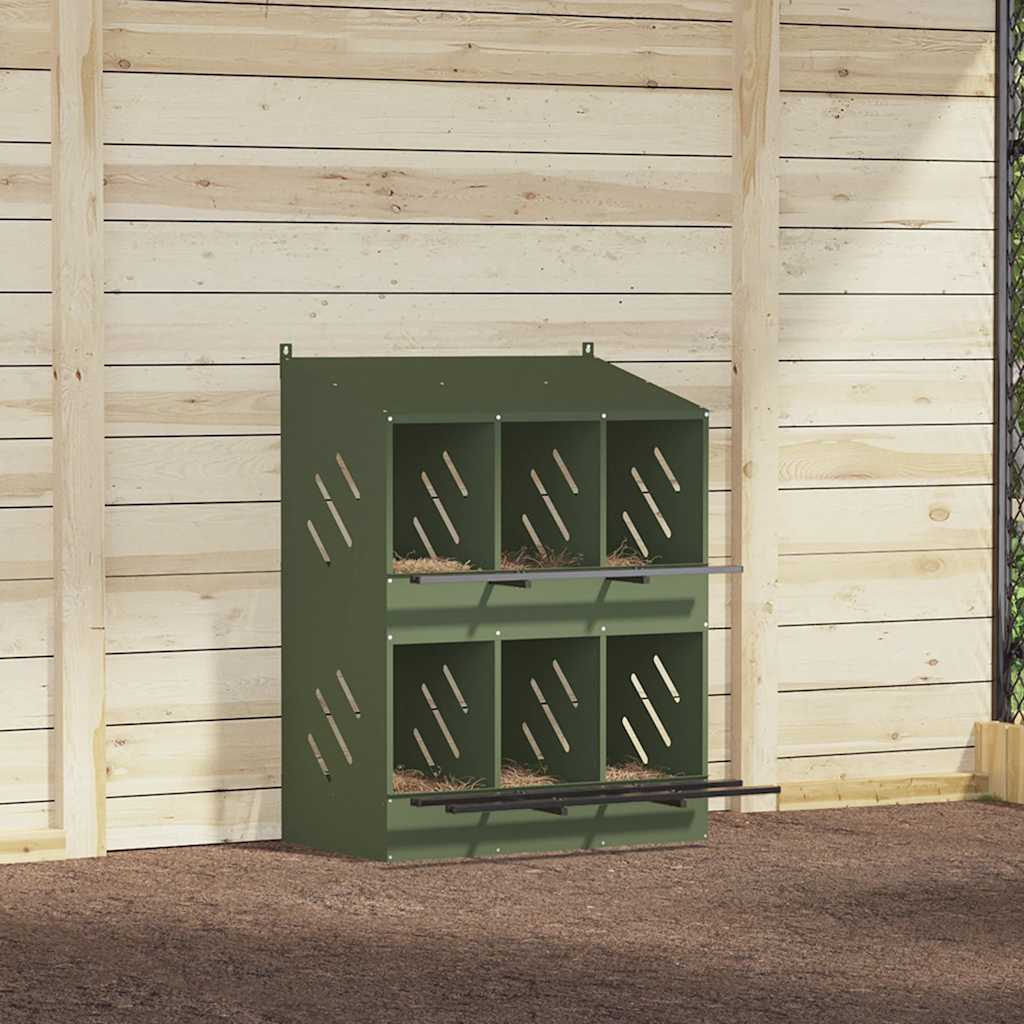 Chicken Nesting Box with 6 Compartments Olive Green Metal