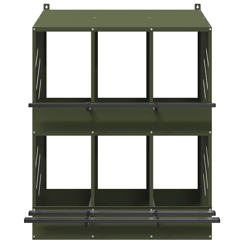 Chicken Nesting Box with 6 Compartments Olive Green Metal