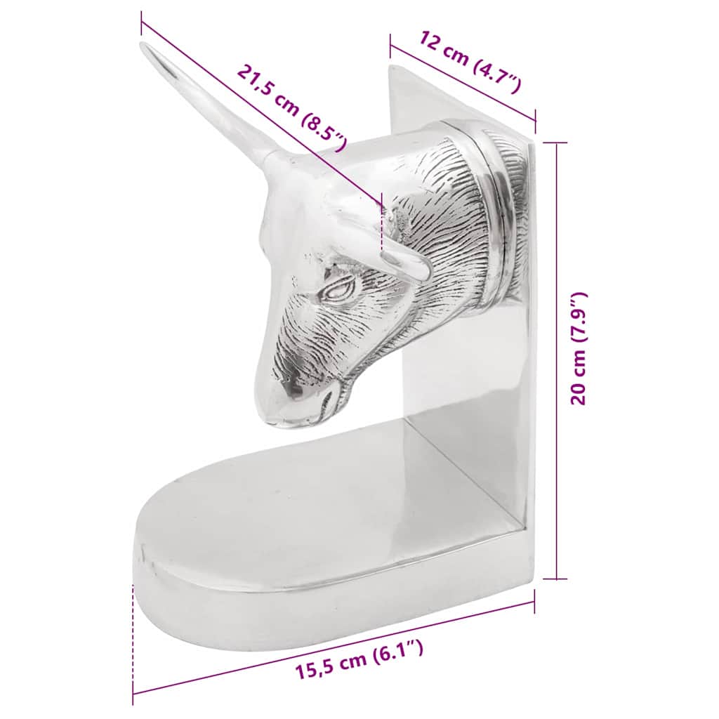 Bookends 2 pcs Silver 21.5 x 15.5 x 20 cm Aluminium