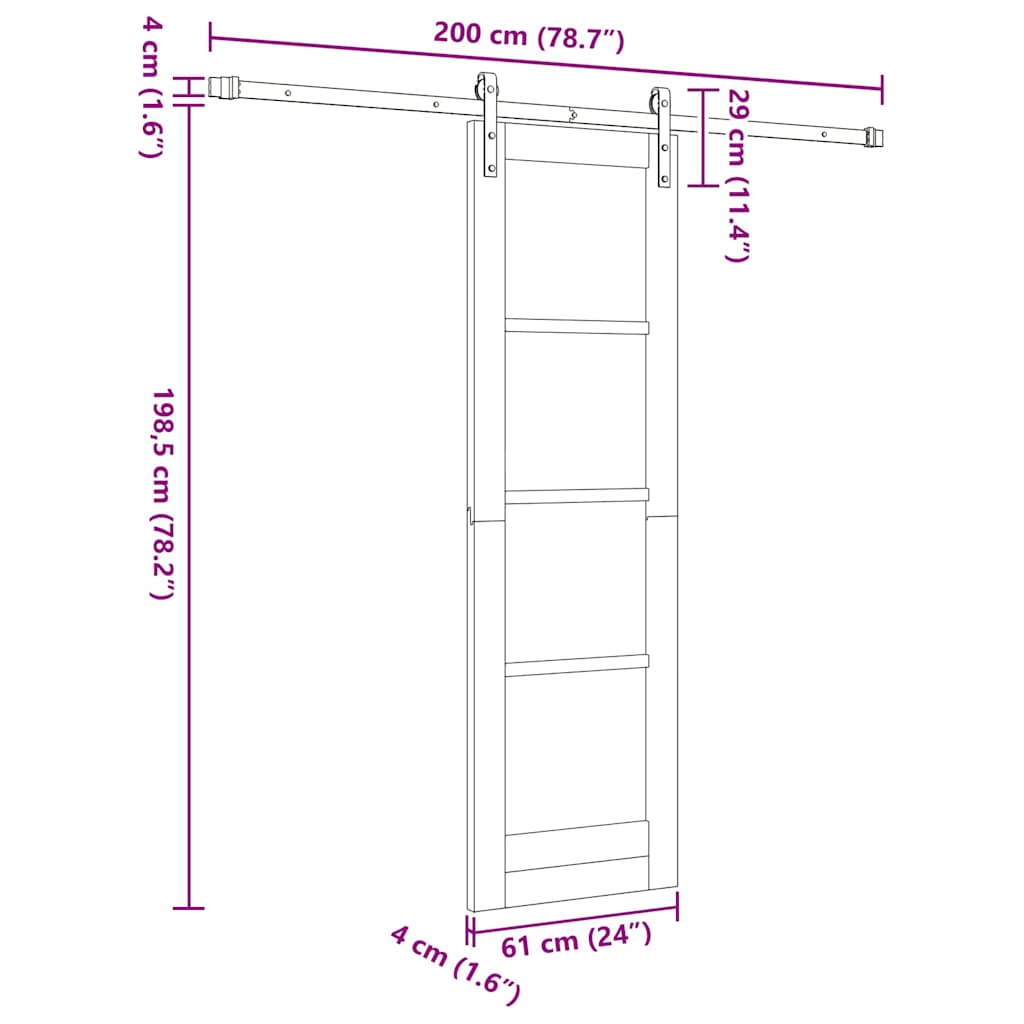 Sliding Door Manual Natural and black 61 x 198.5 cm