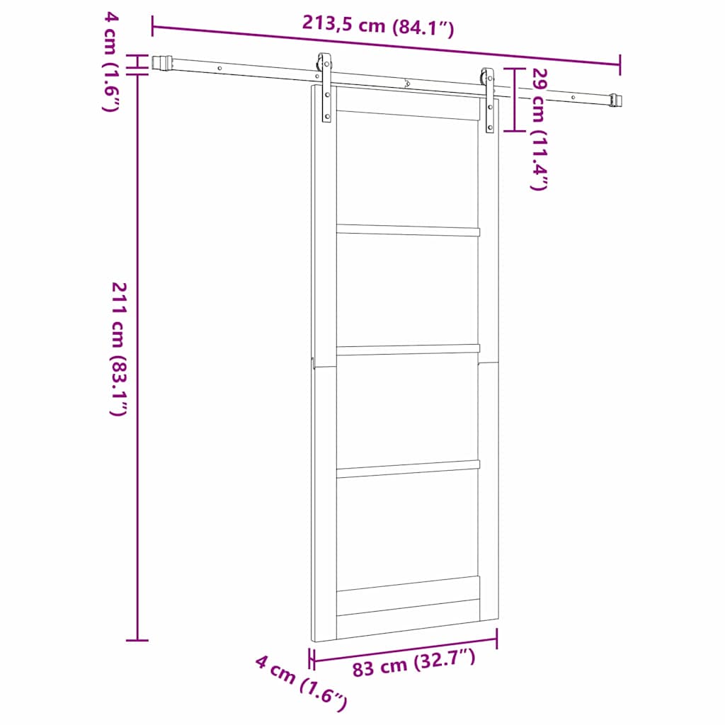 Sliding Door Manual Natural and black 83 x 211 cm
