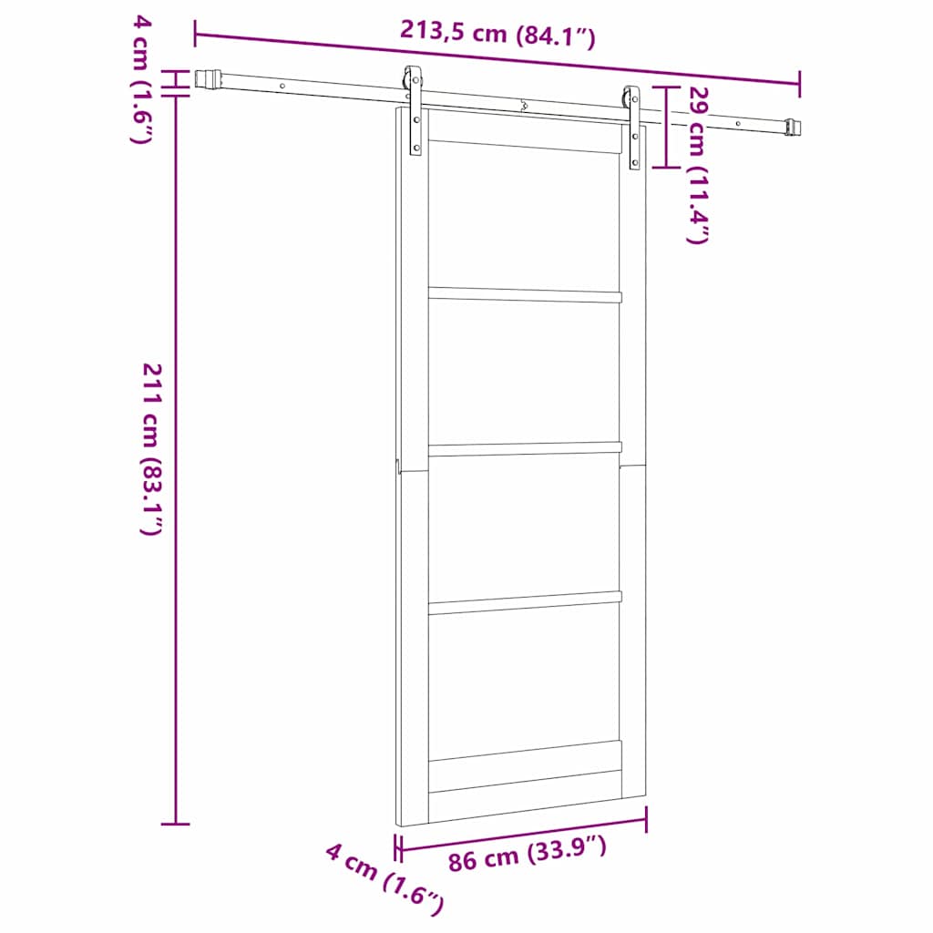 Sliding Door Manual Natural and black 86 x 211 cm
