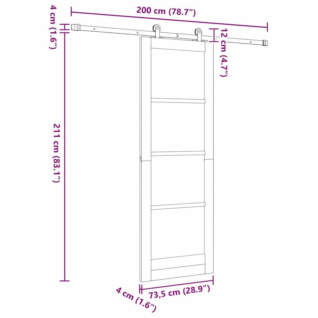 Sliding Door Set Manual Natural and black 73.5 x 211 cm