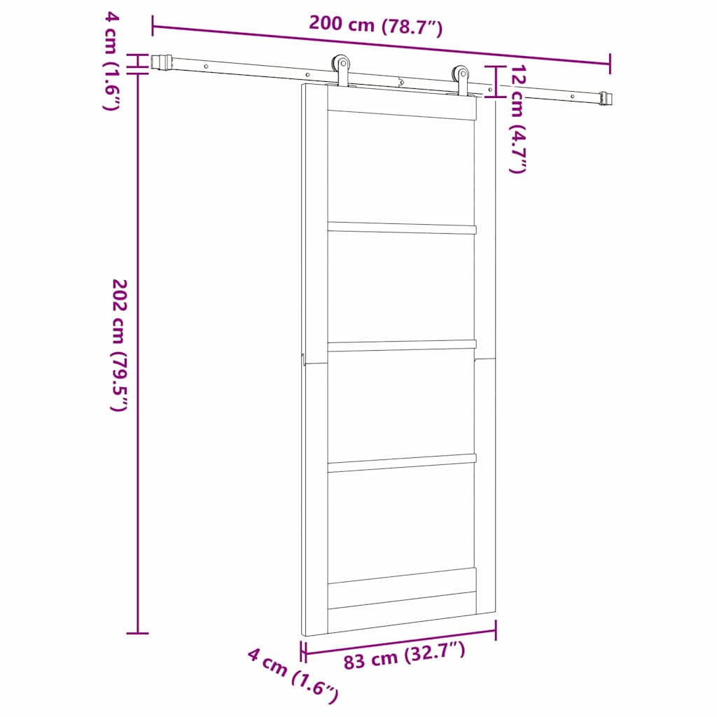 Sliding Door Set Manual Natural and black 83 x 202 cm