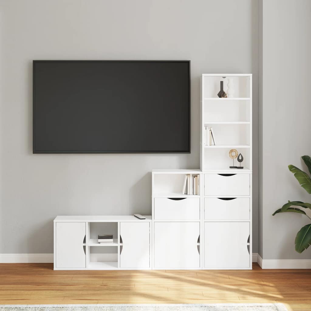 4 Piece TV Units with Storage ODDA White Solid Wood Pine