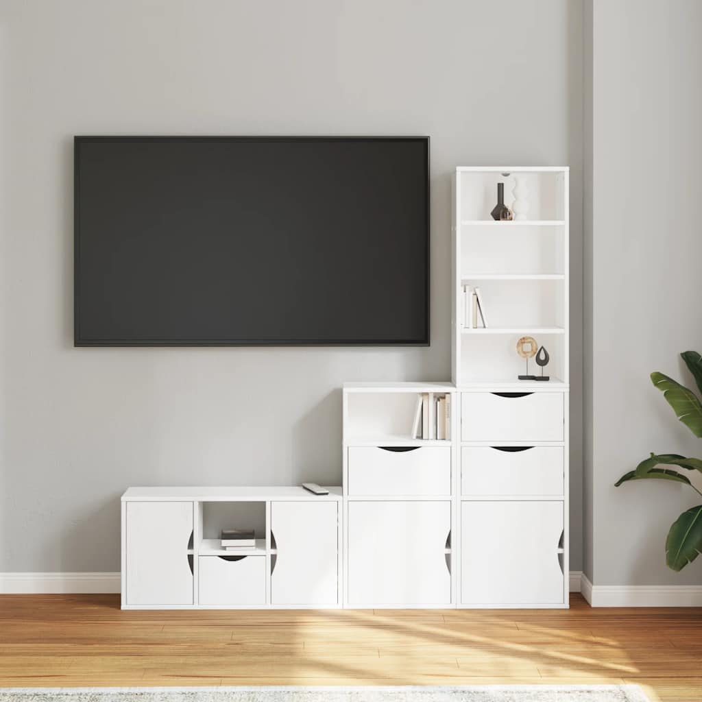 4 Piece TV Units with Storage ODDA White Solid Wood Pine