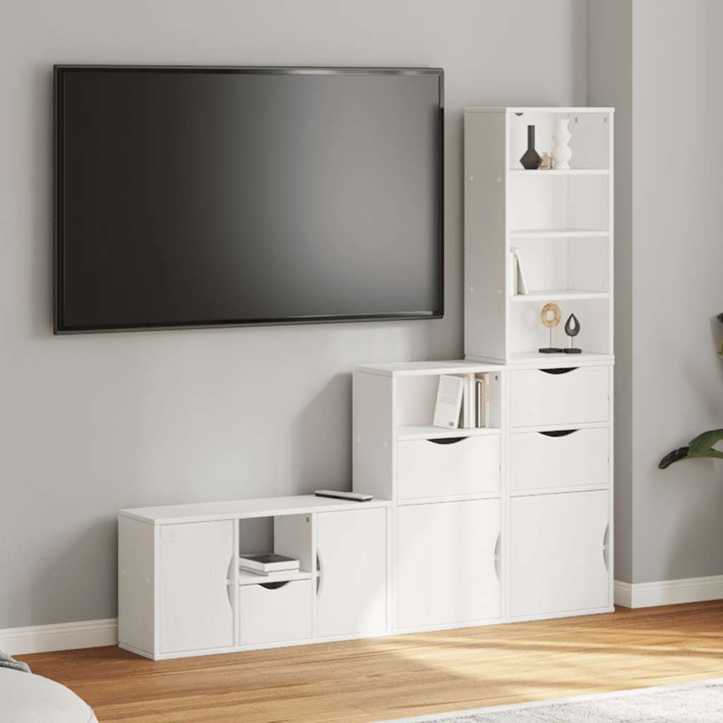 4 Piece TV Units with Storage ODDA White Solid Wood Pine