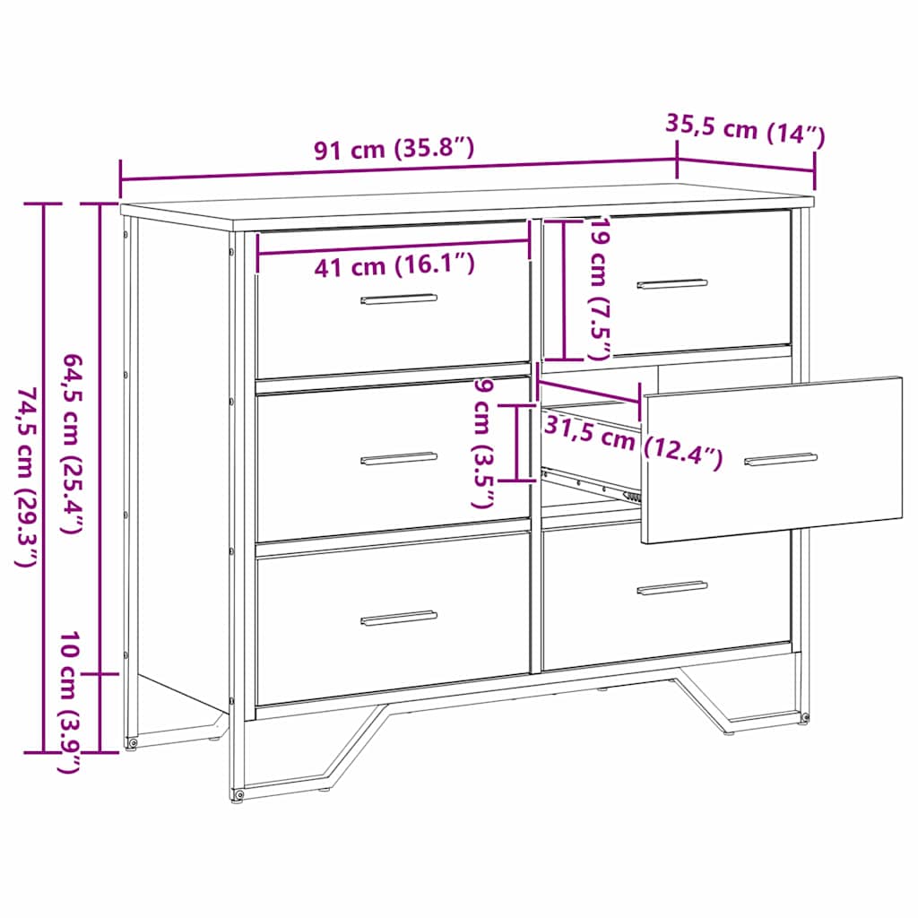 Chest of Drawers with Drawer Artisan oak 91 x 35.5 x 74.5 cm