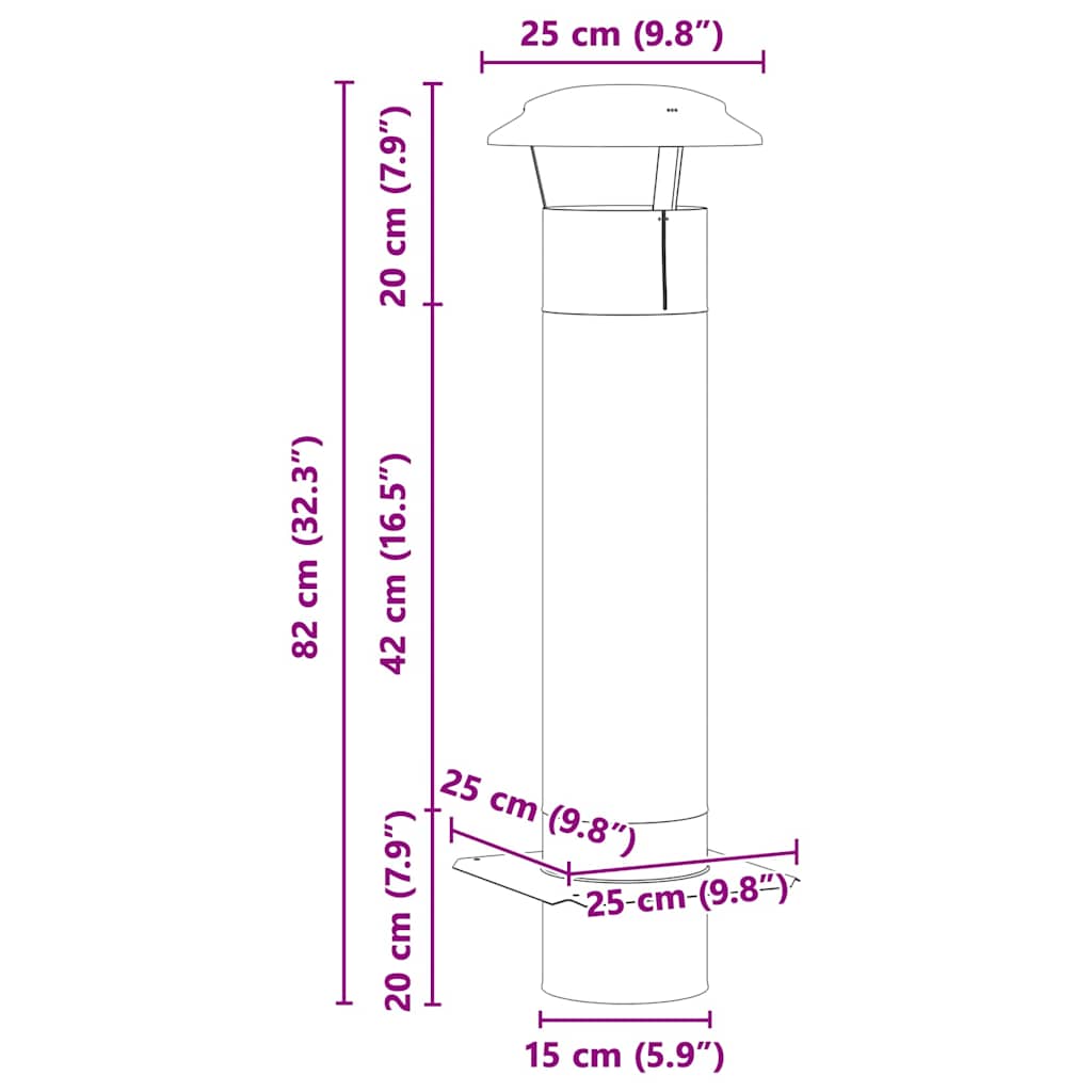 Chimney Extension Silver 25 x 25 x 82 cm Stainless Steel