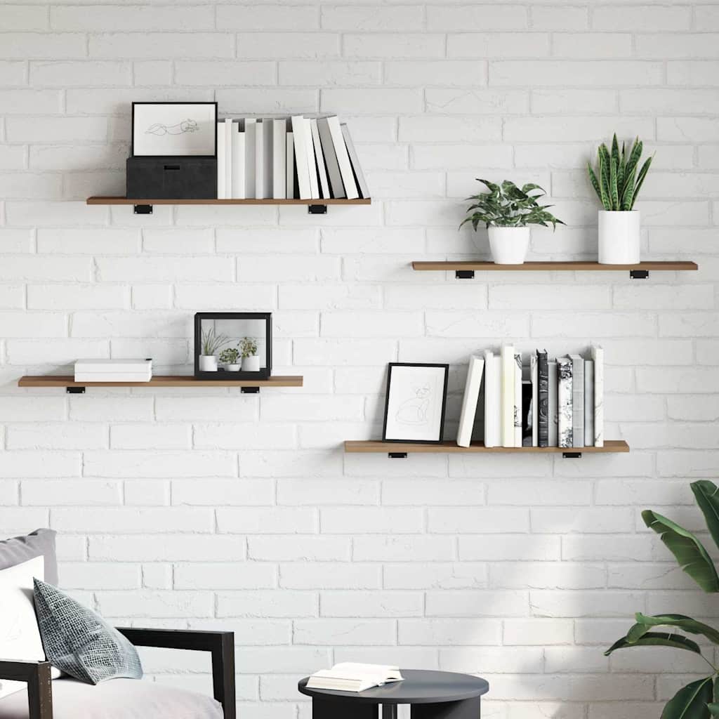 Bookshelf Board 4 pcs Brown 80 x 20 x 1.5 cm Engineered wood