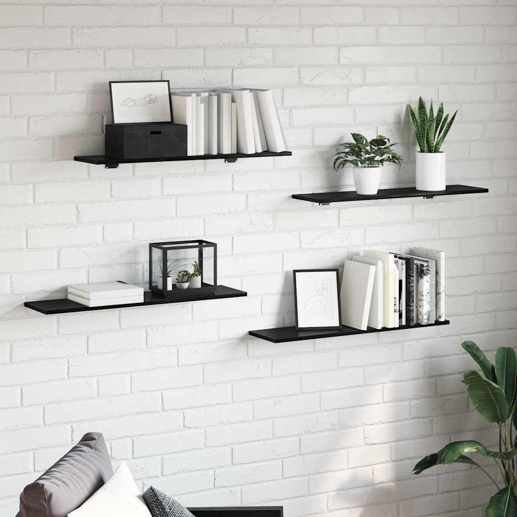 Bookshelf Board 4 pcs Black 80 x 20 x 1.5 cm Engineered wood