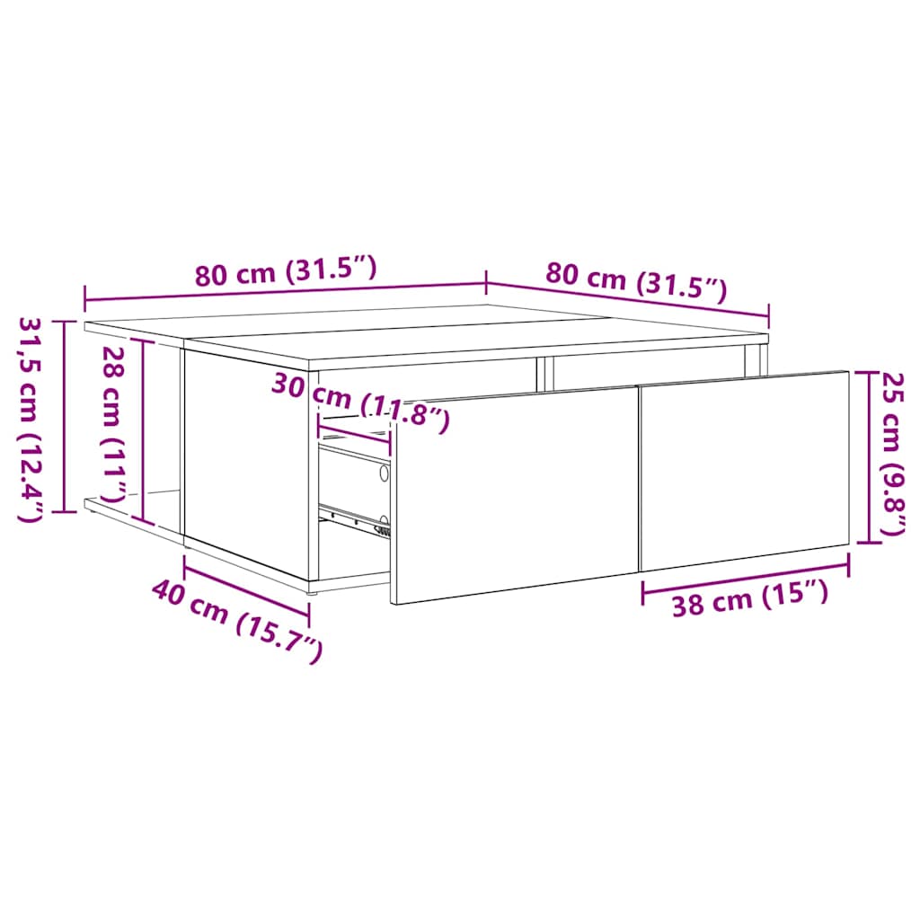Coffee Table Old wood 80 x 80 x 31 cm Engineered wood