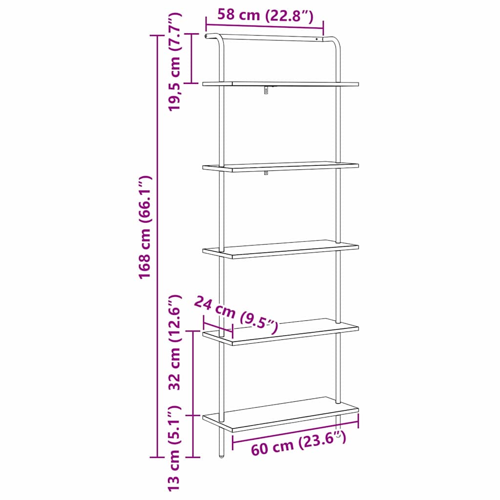 Bookshelf Sonoma oak 60 x 24 x 168 cm Engineered wood