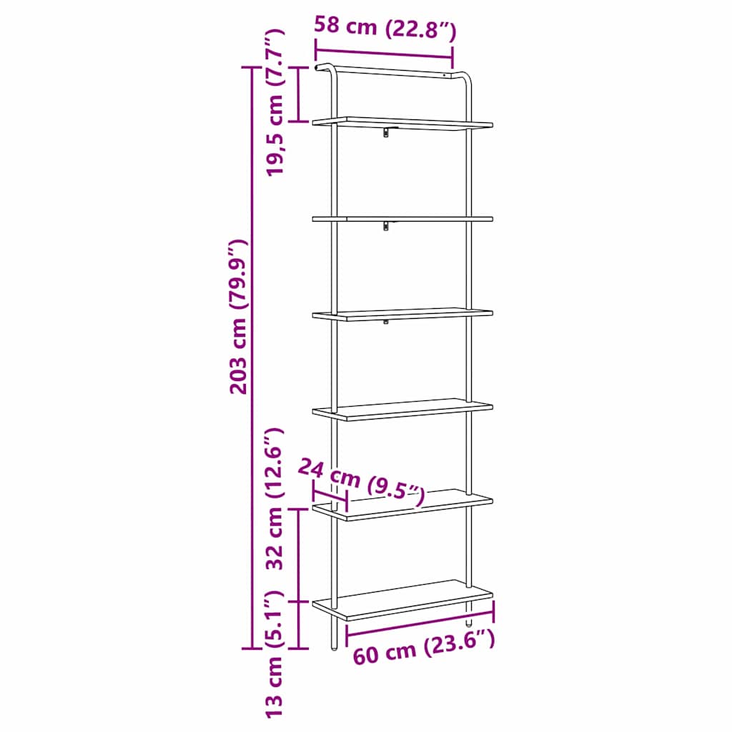 Bookshelf Sonoma oak 60 x 24 x 203 cm Engineered wood