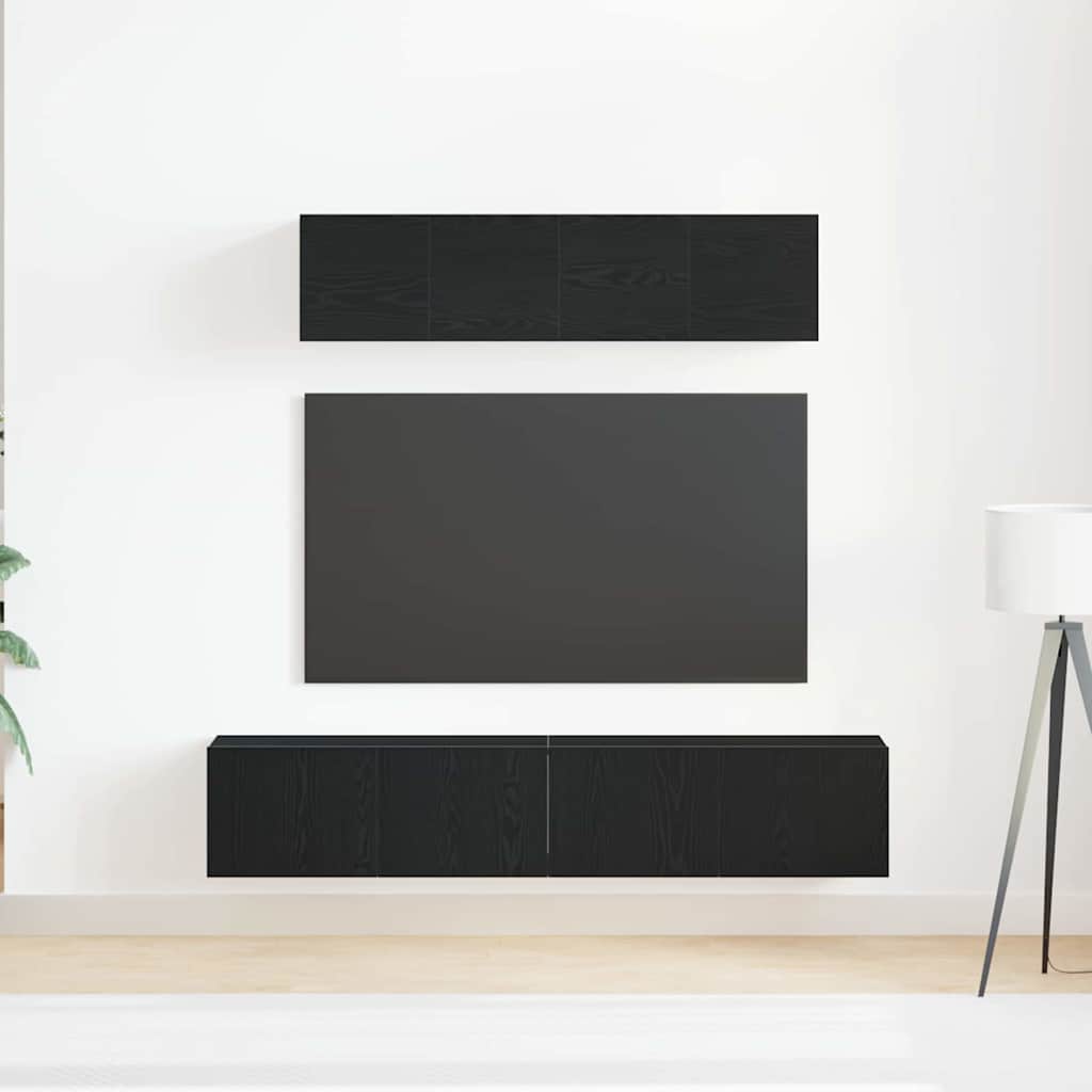6 Piece TV Cabinet Set - Wall-mounted, Black Oak, Engineered Wood