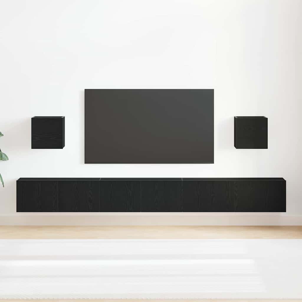 7 Piece TV Cabinet Set Black Oak Engineered Wood
