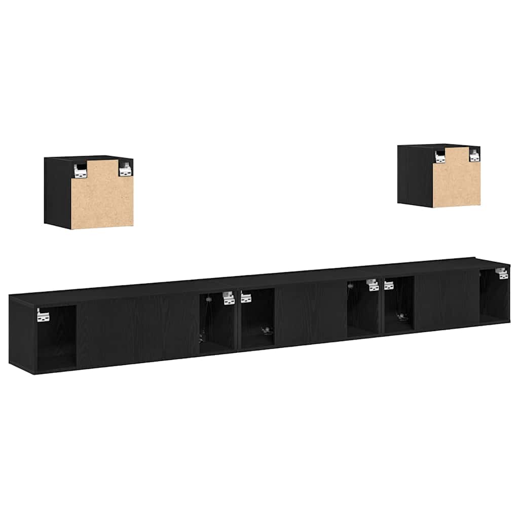 7 Piece TV Cabinet Set Black Oak Engineered Wood