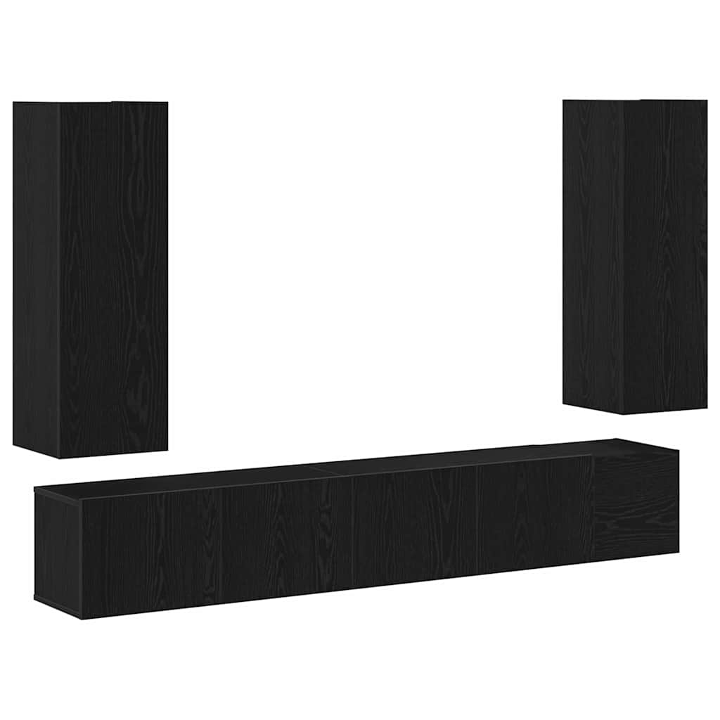5-Piece Wall-Mounted TV Cabinet Set in Black Oak