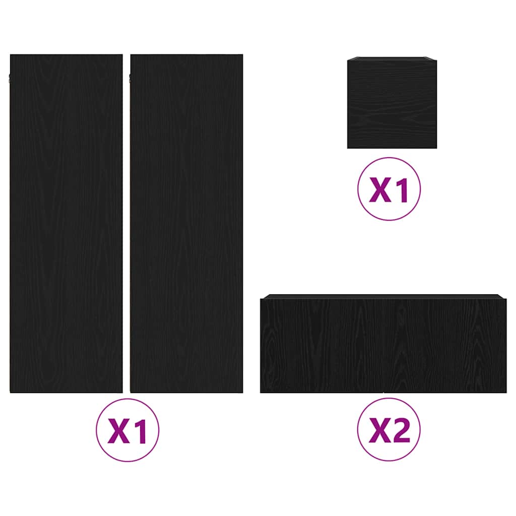 5-Piece Wall-Mounted TV Cabinet Set in Black Oak