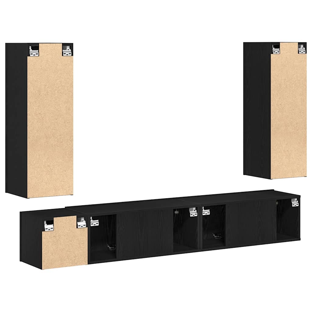 5-Piece Wall-Mounted TV Cabinet Set in Black Oak