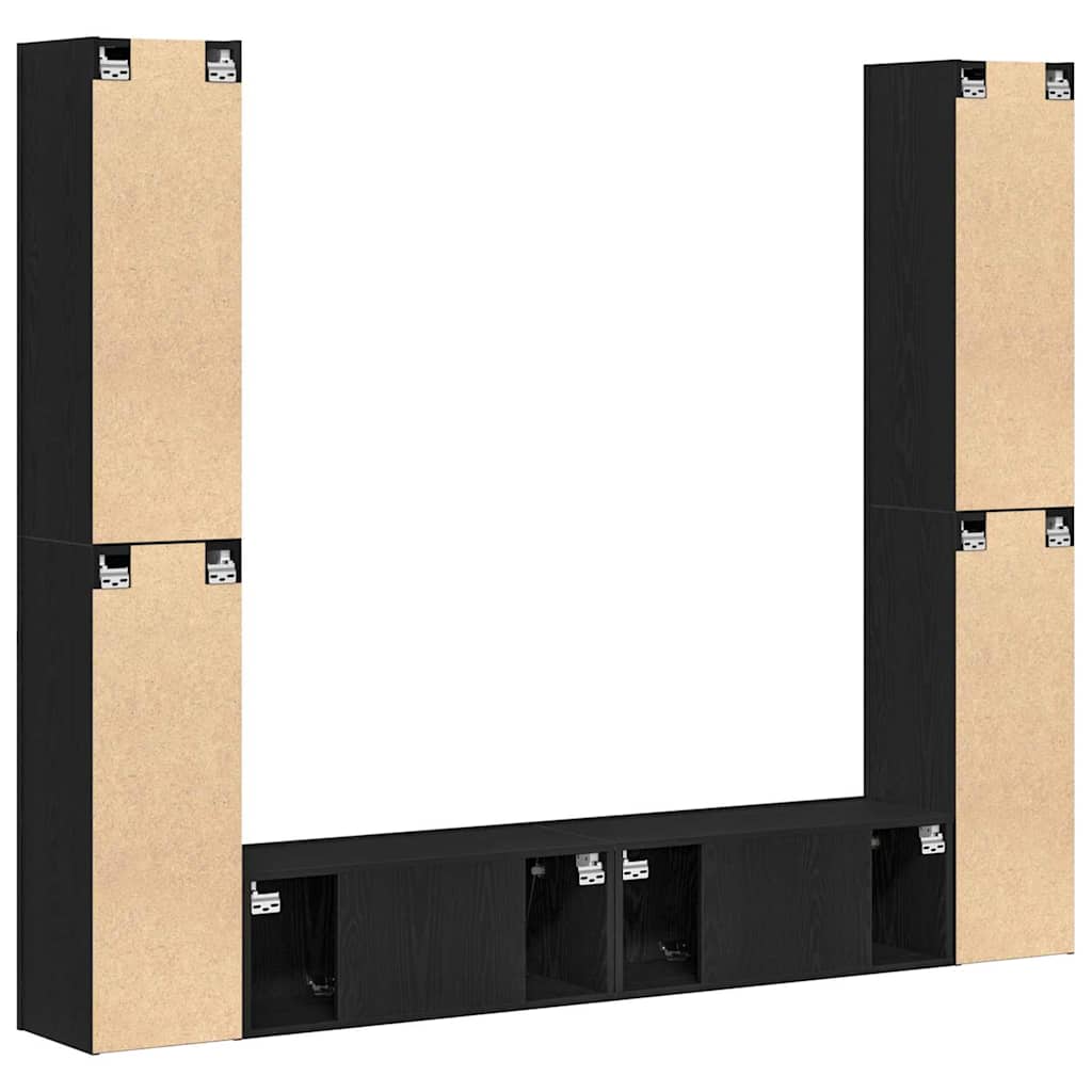 6 Piece TV Cabinet Set - Wall-mounted, Black Oak Engineered Wood