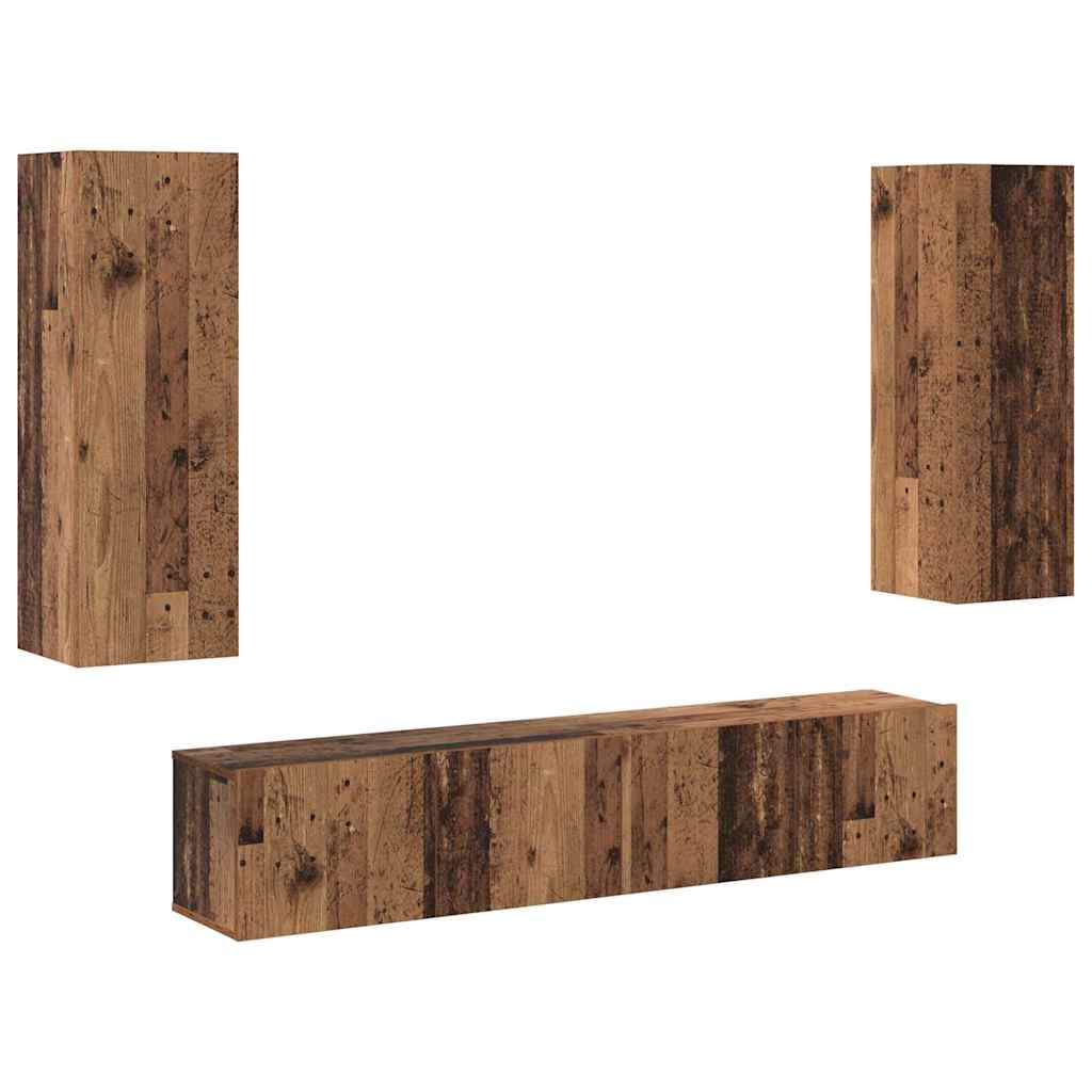 4 Piece TV Cabinet Set - Wall-mounted in Vintage Wood