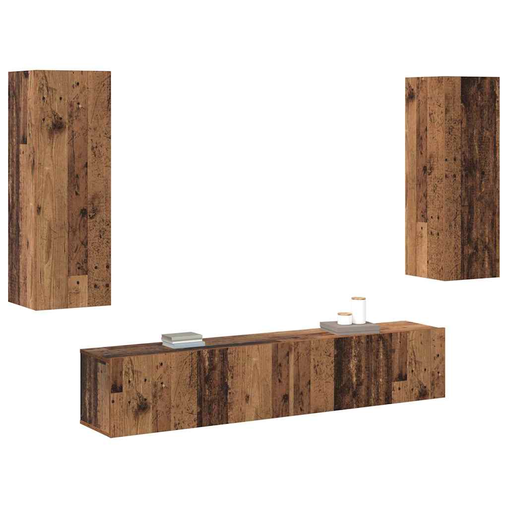 4 Piece TV Cabinet Set - Wall-mounted in Vintage Wood