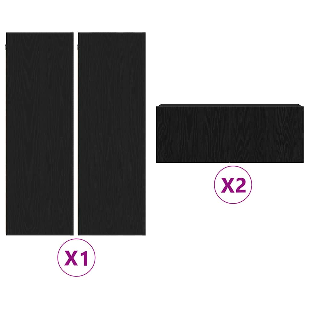4 Piece TV Cabinet Set - Wall-mounted Black Oak Engineered Wood