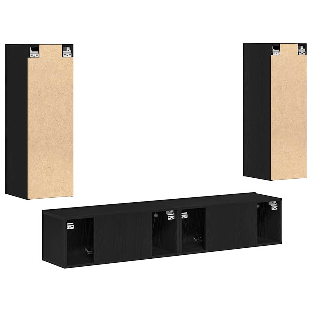 4 Piece TV Cabinet Set - Wall-mounted Black Oak Engineered Wood