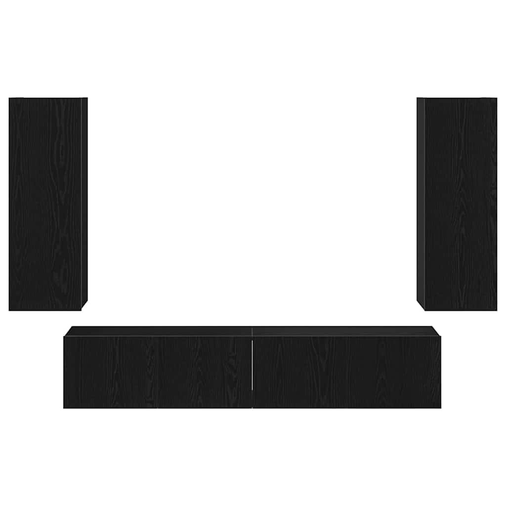 4 Piece TV Cabinet Set - Wall-mounted Black Oak Engineered Wood