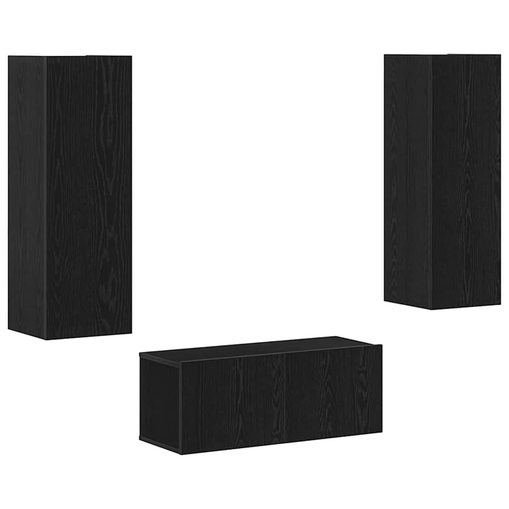 4 Piece TV Cabinet Set Black Oak Engineered Wood