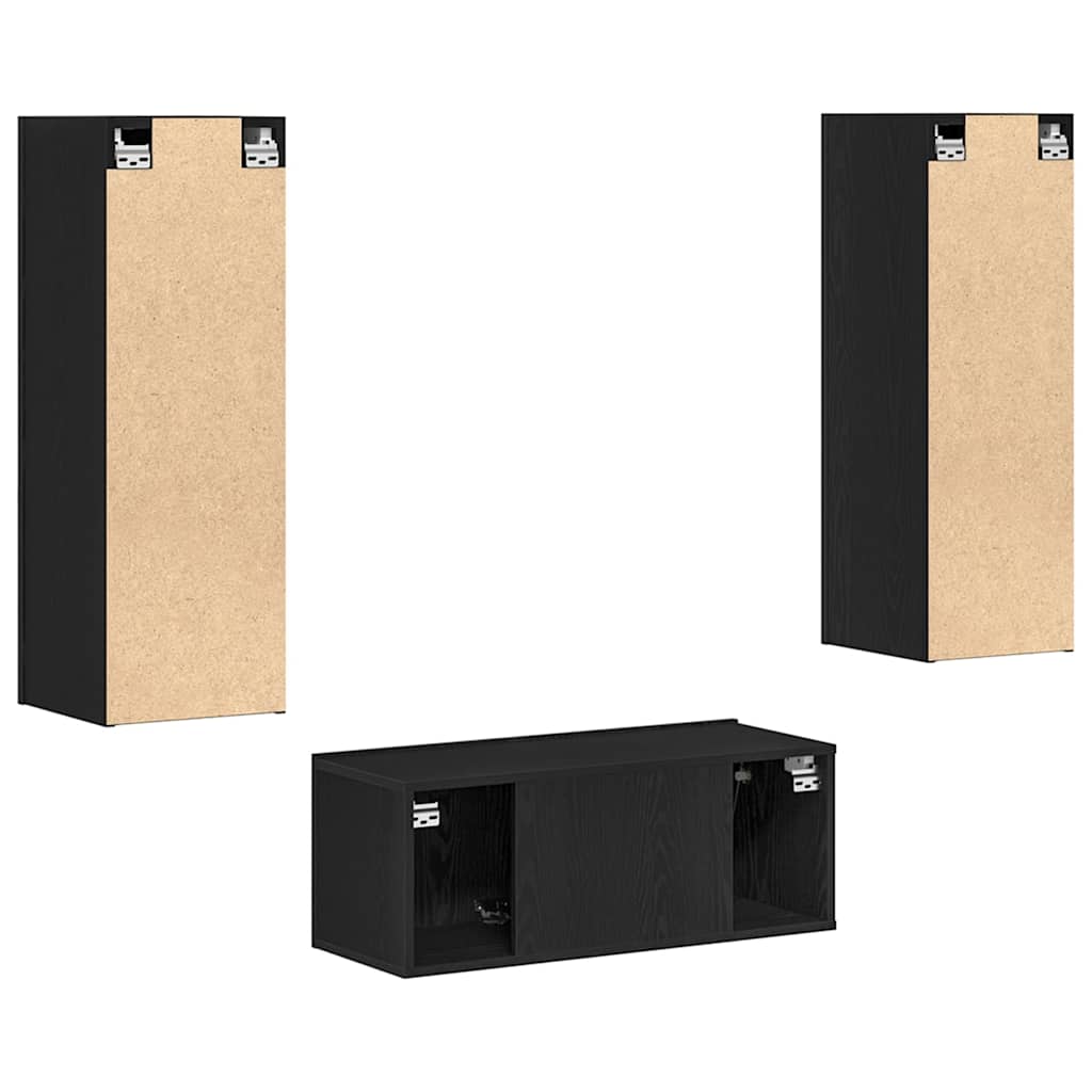 4 Piece TV Cabinet Set Black Oak Engineered Wood