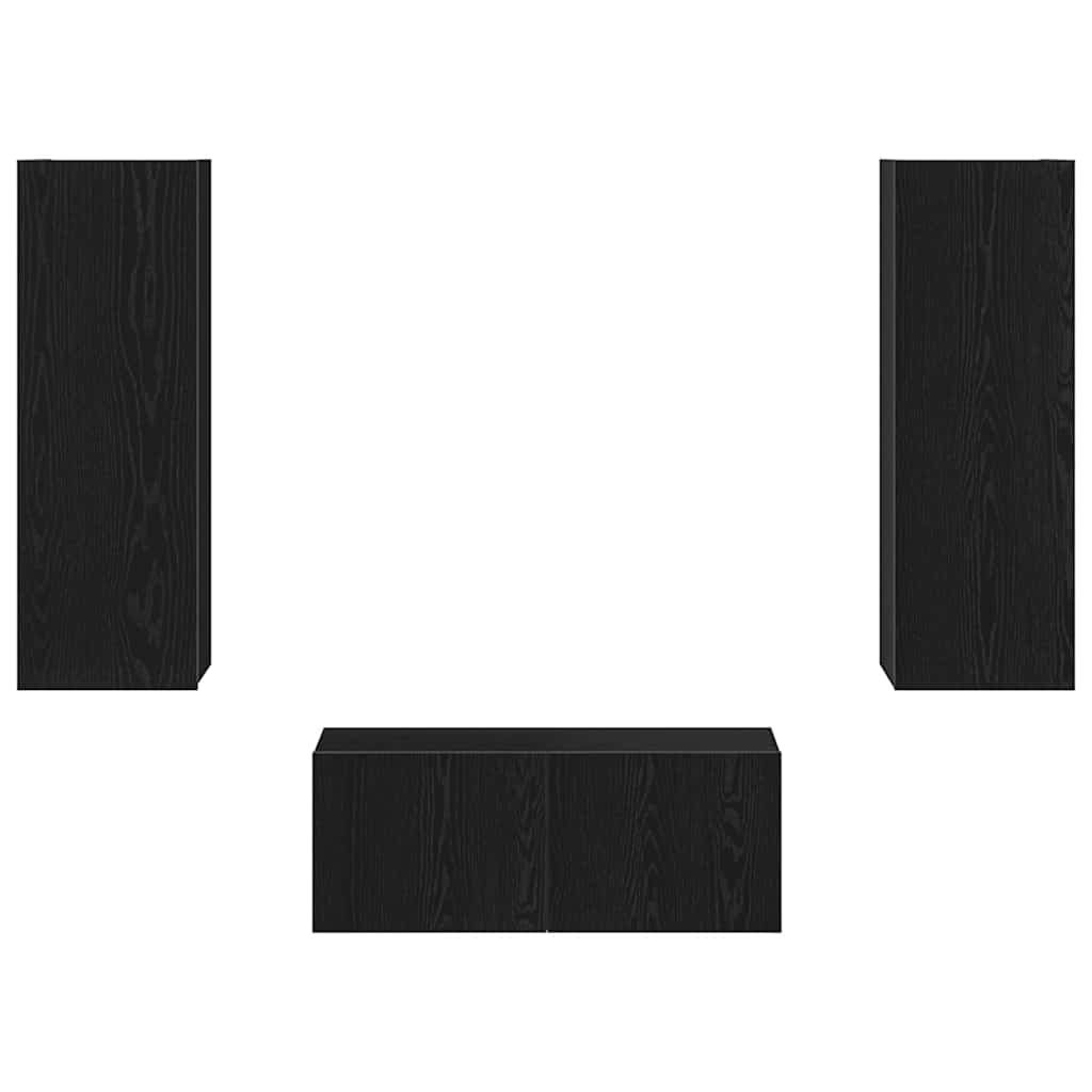 4 Piece TV Cabinet Set Black Oak Engineered Wood