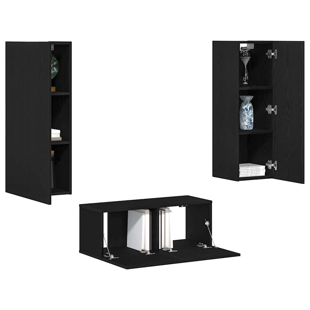 4 Piece TV Cabinet Set Black Oak Engineered Wood
