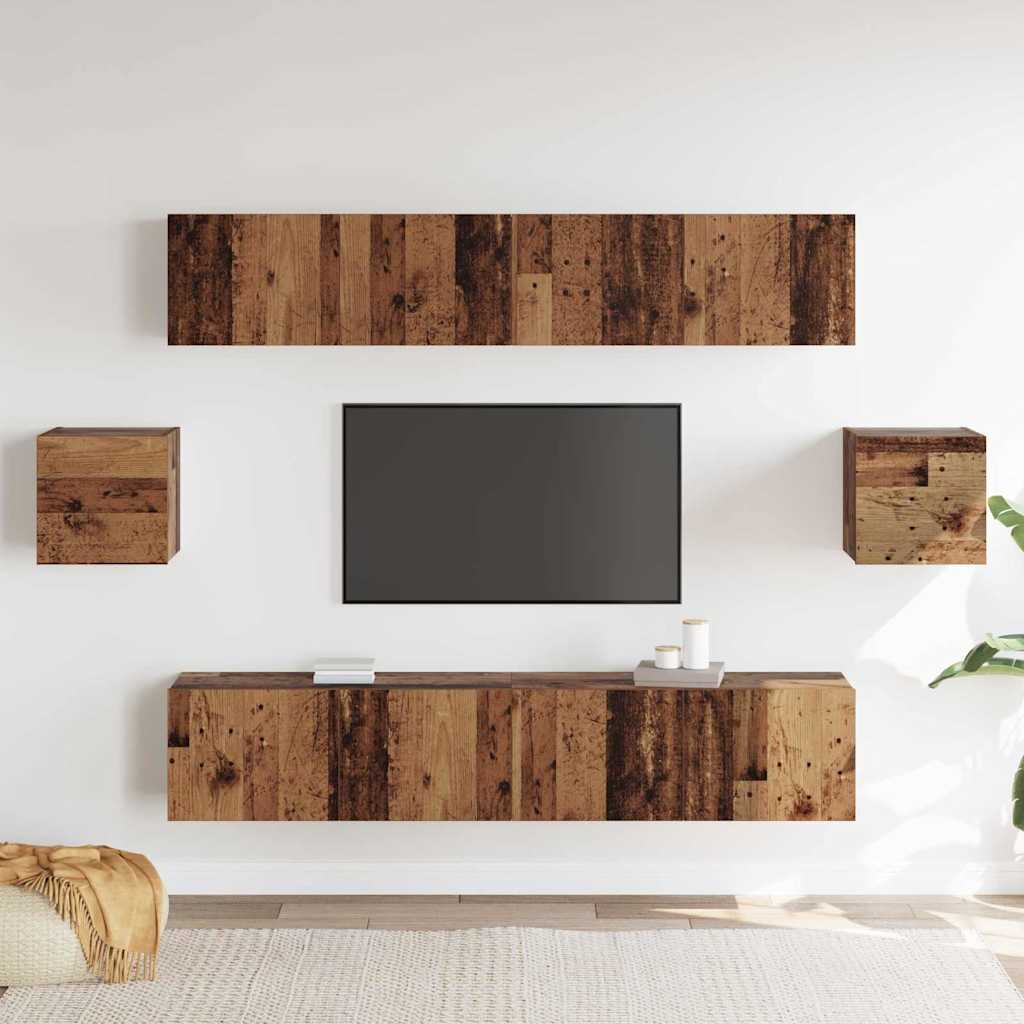 6 Piece TV Cabinet Set Old Wood Engineered Wood